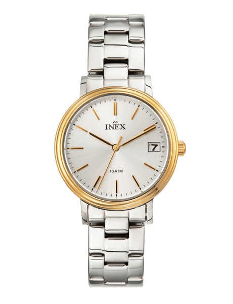 A12180B4I, INEX DAME BICOLOR DATO 10ATM M LÆNKE Quartz Dame m/lænke