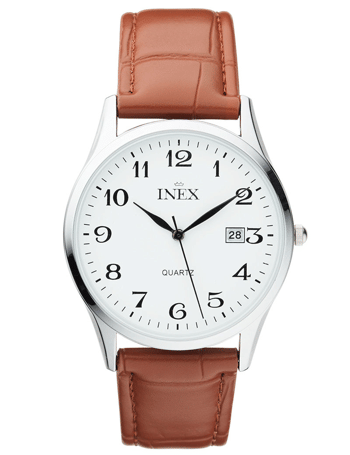 A56552S0A, INEX [IS126] HERRE STÅL M/BRUN REM Quartz Herre m/rem