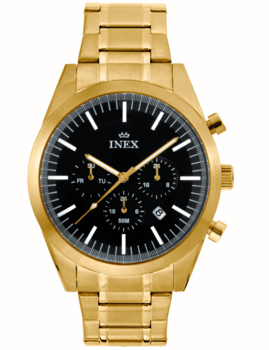 Sport Gyldent rustfri stål quartz herre ur fra Inex,  A76204-1D5I
