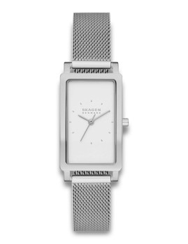 Skagen Hagen Lille Quartz dameur med rektangulær urskive og metal mesh-lænke i minimalistisk design.