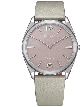 Citizen AR3120-41X ur med lys rem, minimalistisk skive, tydelige markører og Eco-Drive tekst.