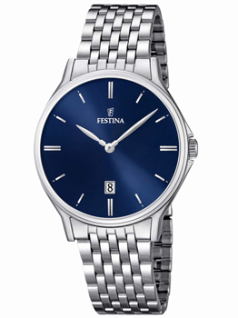 Festina F16744/3 ur med blå urskive, metallænkerem og datovisning ved kl. 6.