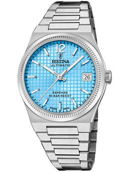 Festina F20029/2 dameur med blå urskive, metalarmbånd, datovisning kl. 3, vandtæt 10 ATM.