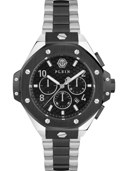 Philipp Plein herreur med hexagonal krans, tre sub-dials og to-tone metalrem.