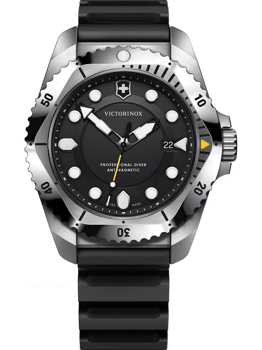 Victorinox herreur med rund urskive, roterende bezel, dato kl. 3, "Professional Diver", "Anti-Magnetic".